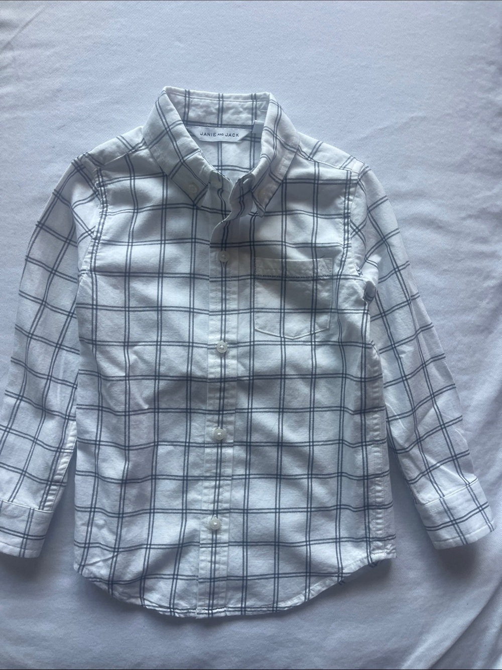 Janie and Jack Boys Size 3 White Button-Down Shirt with Blue Windowpane